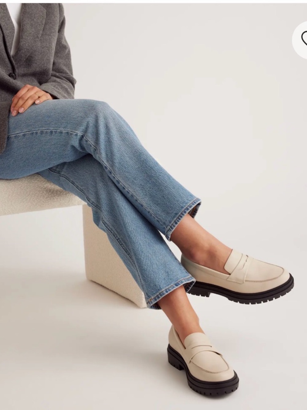 Quince Italian Leather Lug Sole Loafer in Bone.